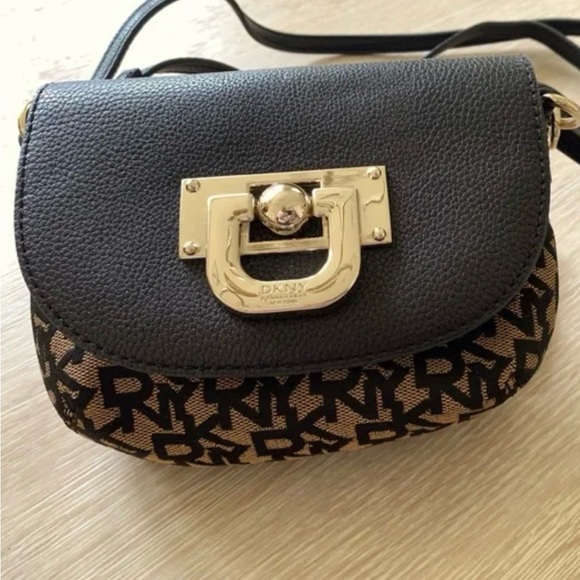 Dkny Handbags - DKNY Black and Tan Logo Crossbody Bag